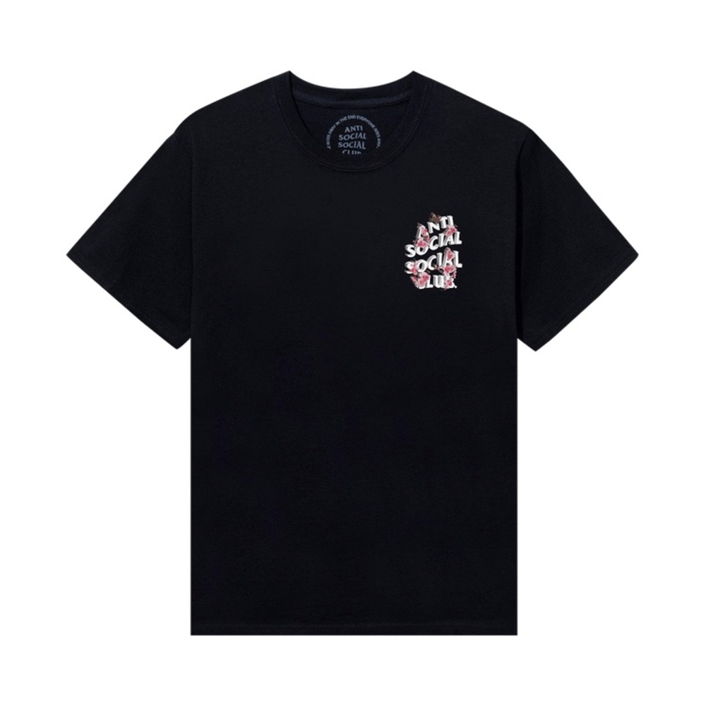 Anti Social Social Club Black T-Shirt with Pink Floral Logo